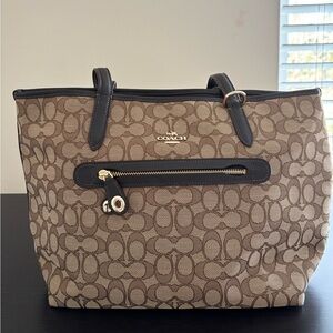 Coach Tan and Black Signature Tote